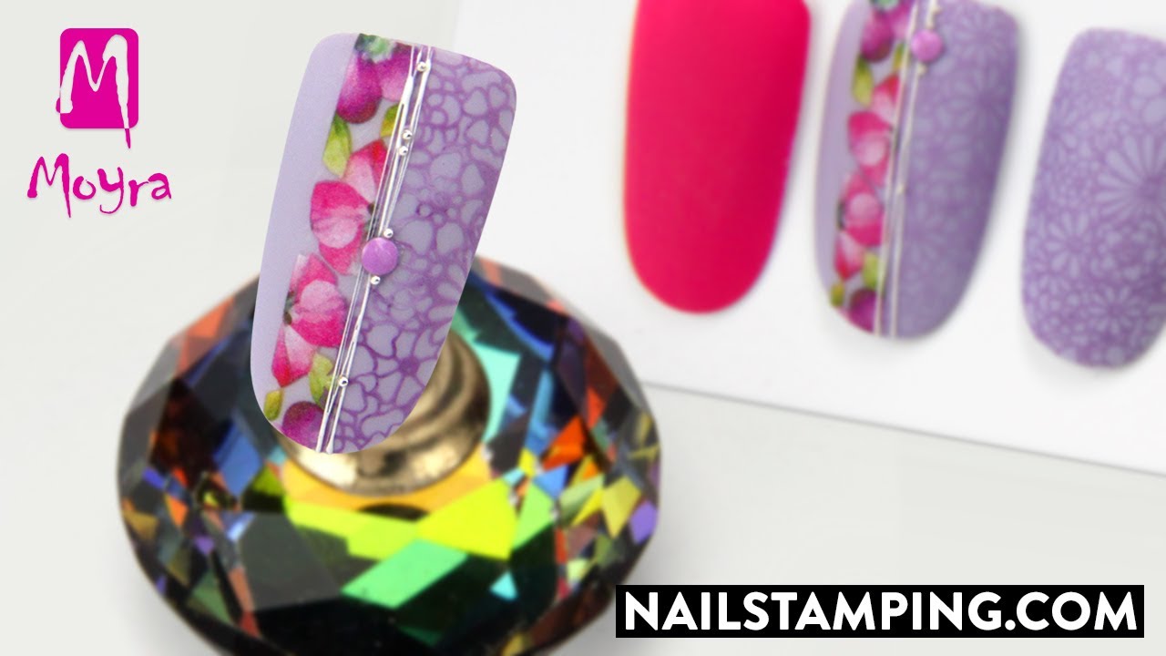 💜🌸Colorful floral nail art with sticker and stamping(nailstamping.com)
