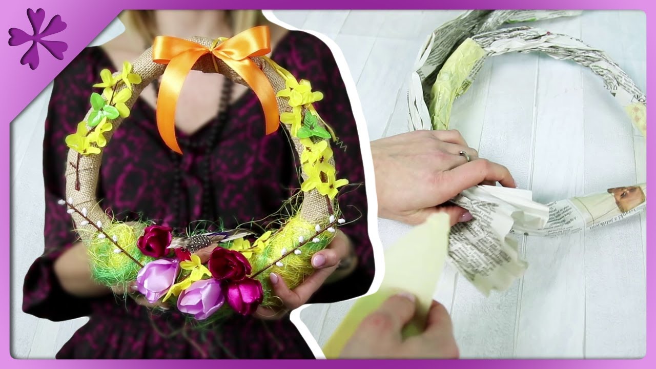 DIY Spring wreath made of newspaper (ENG Subtitles) - Speed up #721