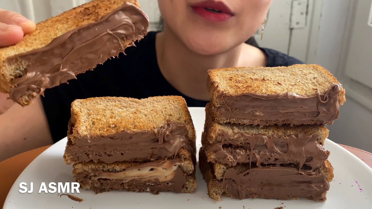 SUB) ASMR NUTELLA SANDWICH CHOCOLATE TOAST EATING SOUND MUKBANG 누텔라 토스트 리얼사운드 먹방 NO TALKING
