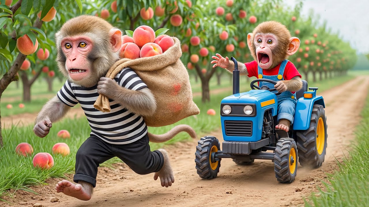 🔥🍑 Monkey NaNa Harvests Peaches and Catches a Sneaky Thief Stealing Them Right on His Farm! 😱🐒🚜