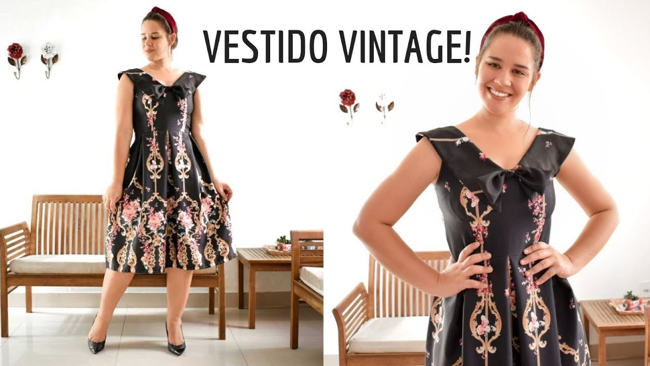 VESTIDO VINTAGE COM PREGAS E GOLA | ELLEN BORGES