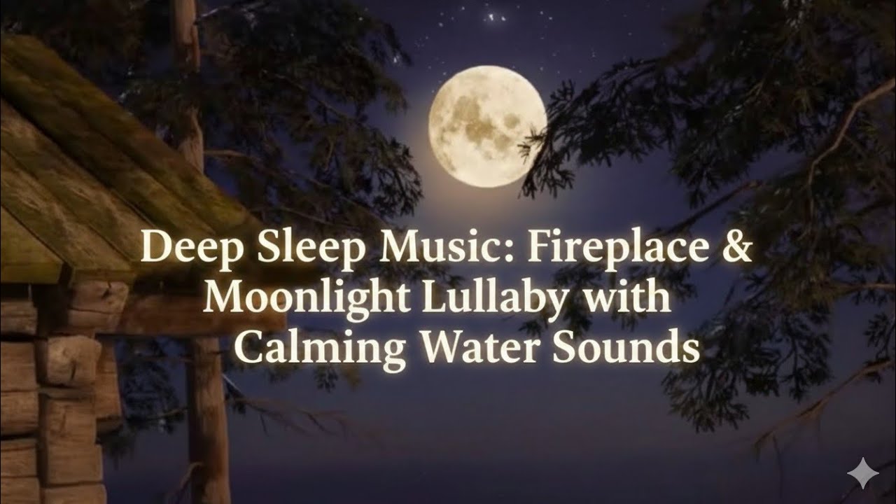 Deep Sleep Music: Fireplace & Moonlight Lullaby with Calming Water Sounds.