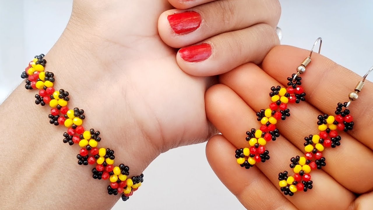 How To Make Beaded Bracelet With Earrings || DIY Easy Beaded Jewelry/Anklet/Bracelet/Earrings
