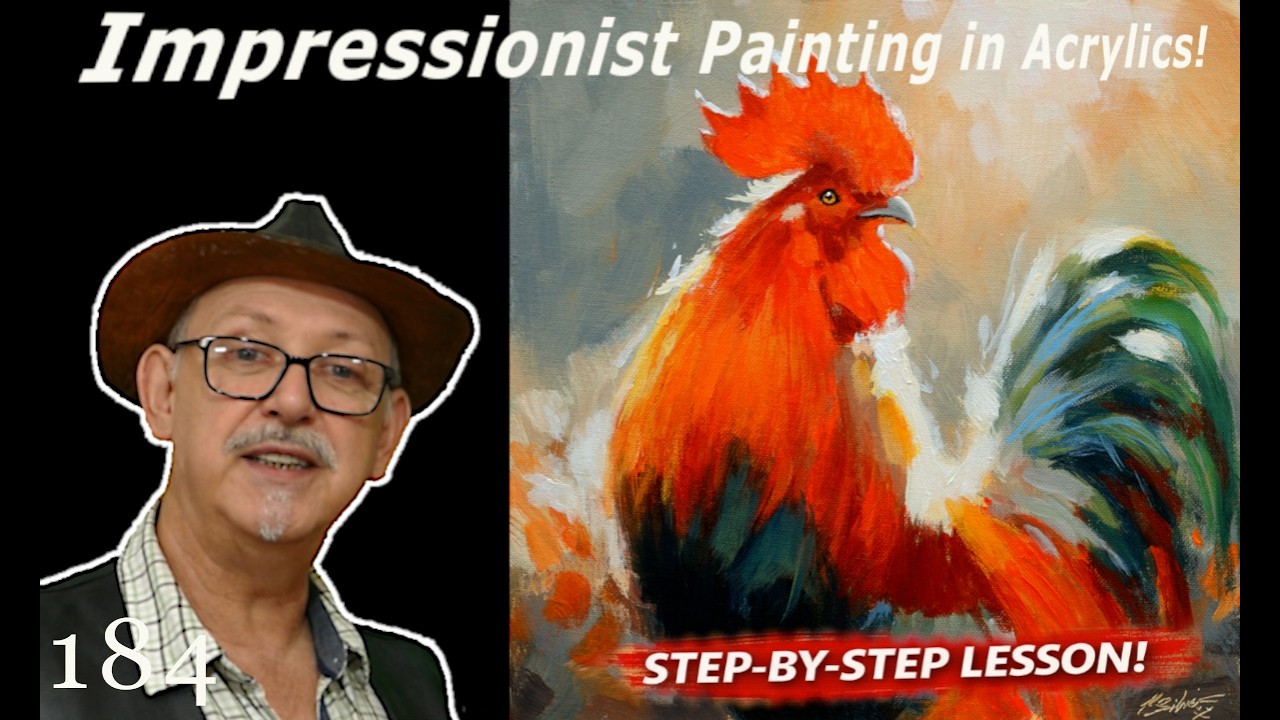 ACRYLIC Painting MADE EASY! Colourful Rooster portrait! #acrylicpaintingtutorial #impressionism