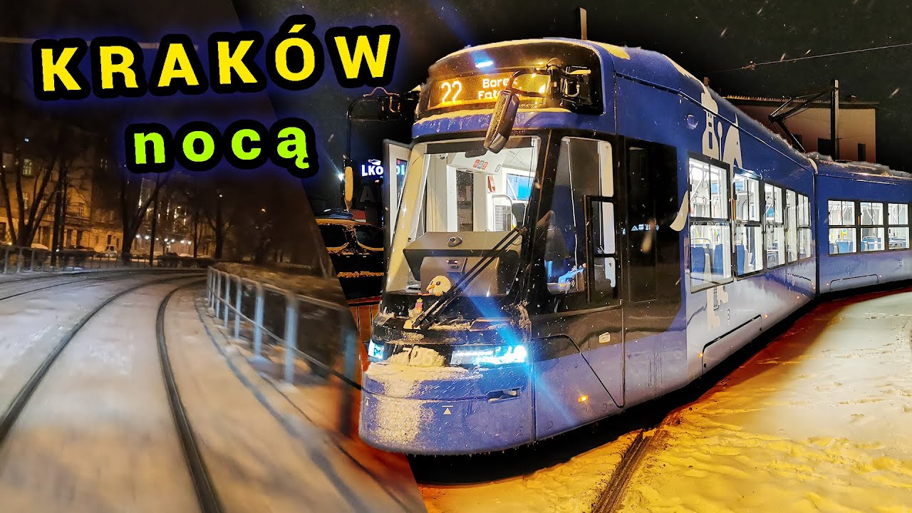TRAMWAJ przez KRAKÓW NOCĄ (i to ZIMOWY) 🚋 linia tramwajowa nr 22 w Krakowie #ramwaj #krakow #polska