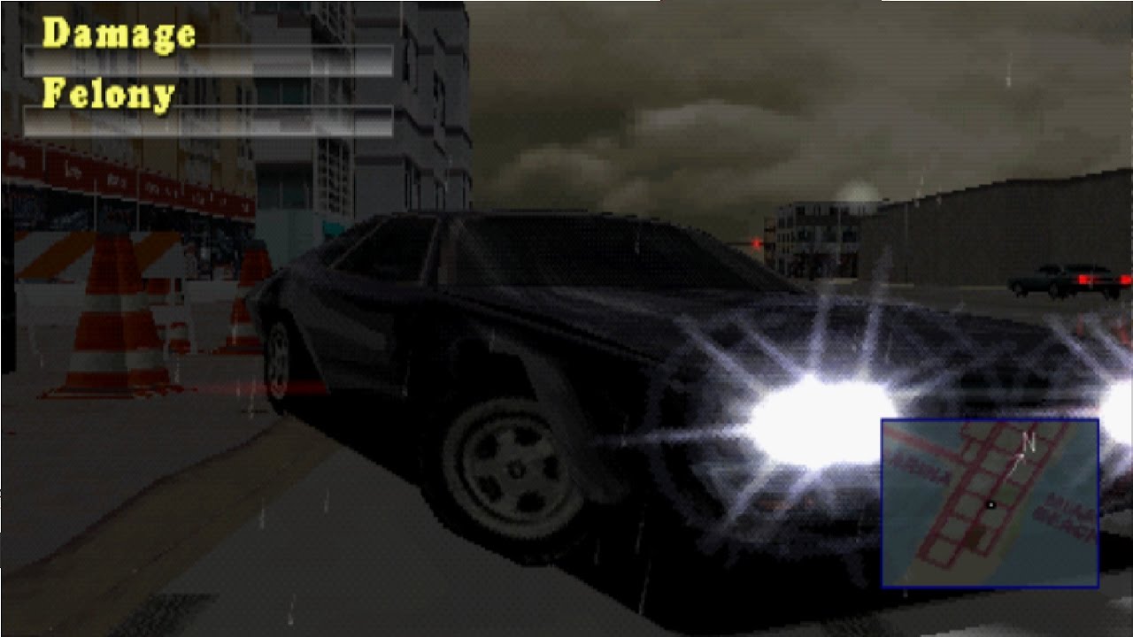 Driver 1 PS1 Miami Night Rain Gameplay