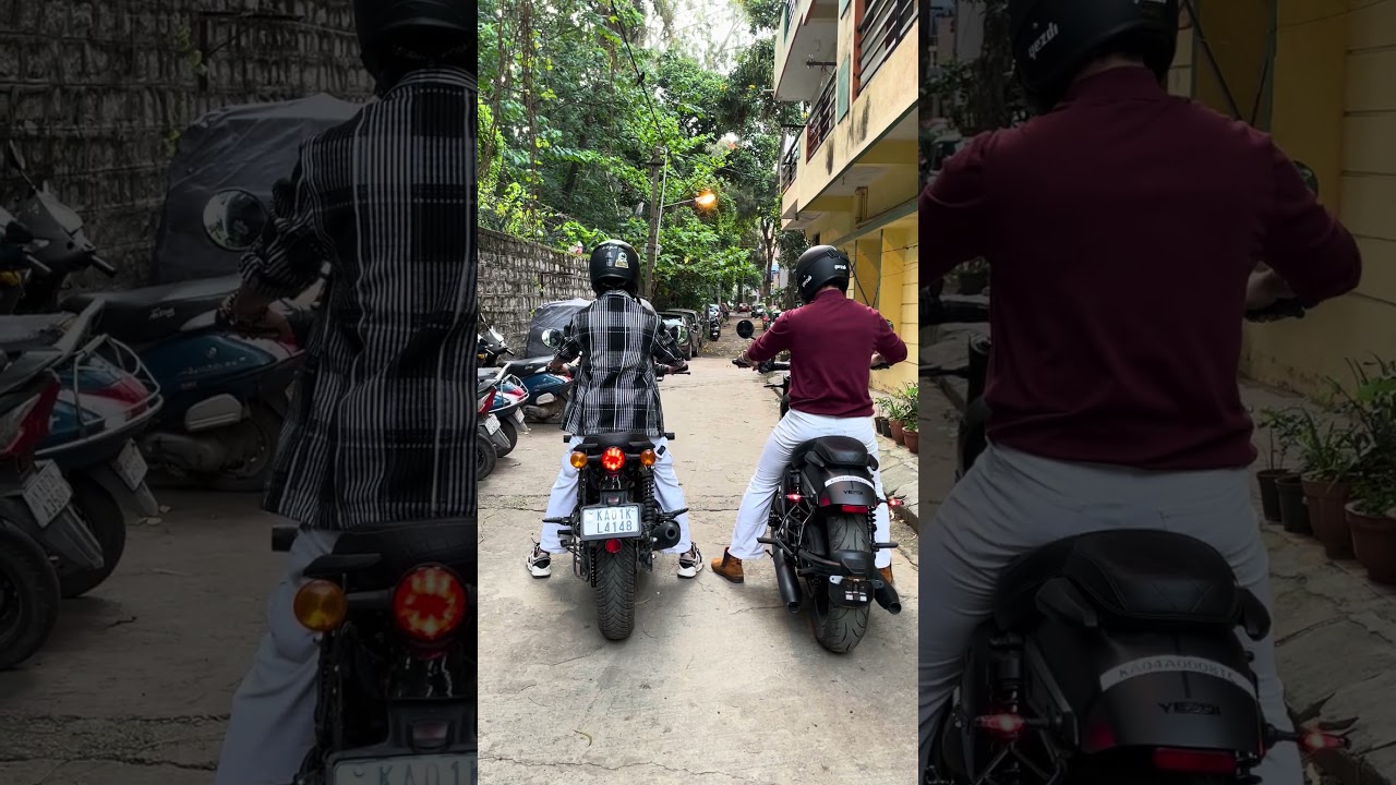 RE Hunter 350 Vs Yezdi Roadster stock exhaust note battle 🔥#royalenfielddiaries #yezdi #bike #jawa