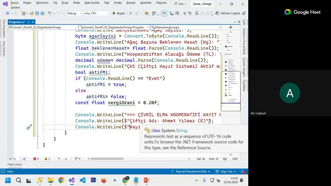Görsel Programlama 1- Değişkenler Örneği