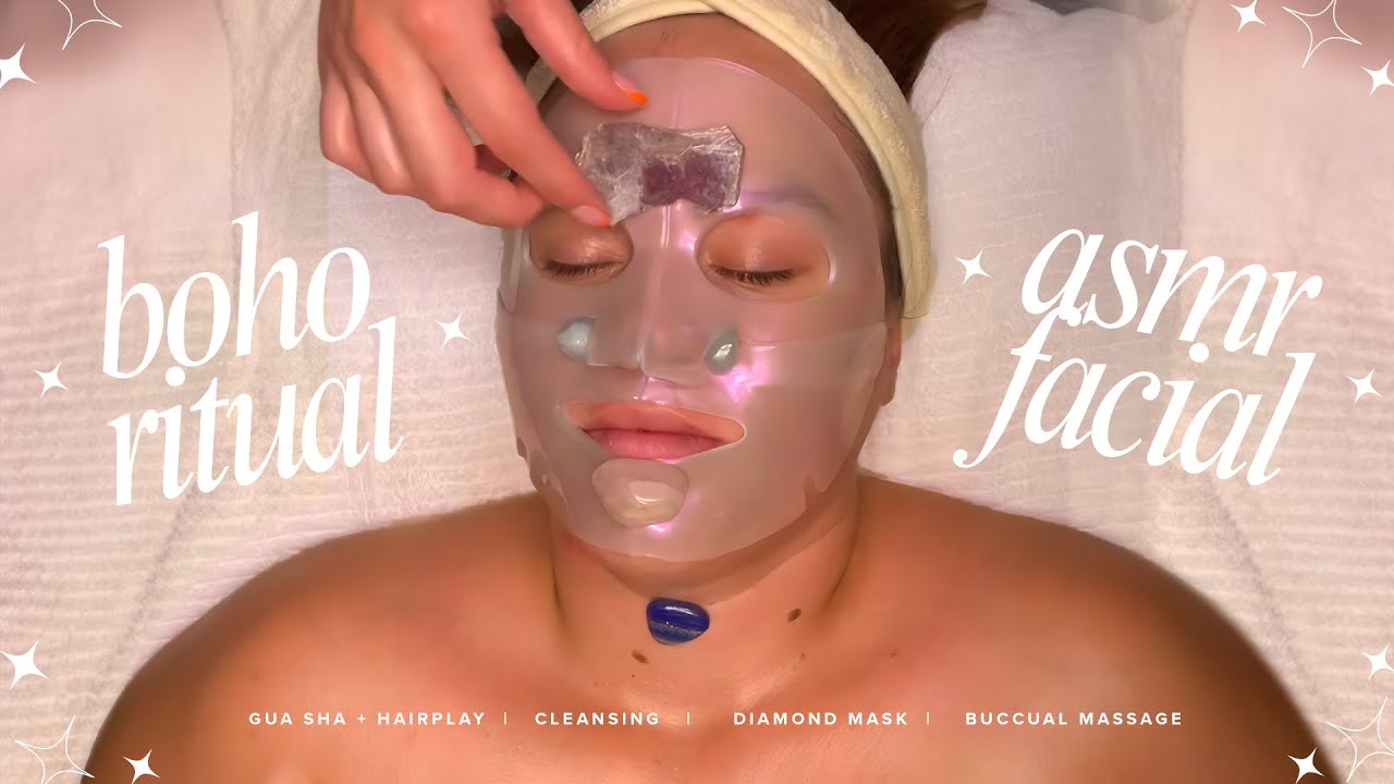ASMR Relaxing Facial Buccal Massage | Crystal Healing & Bubble Bath Cleanse | Gua Sha | Hairplay