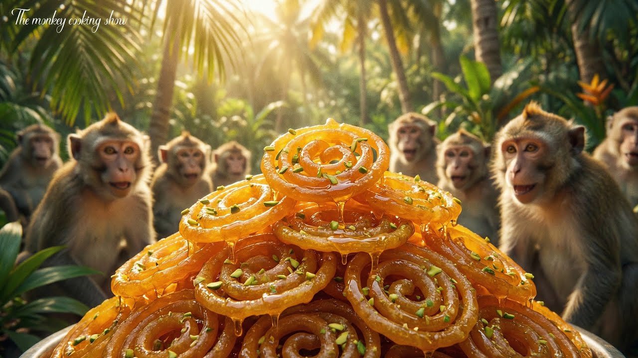 Jungle Master Chef: Monkeys Cooking & Eating Crispy Jilapi!