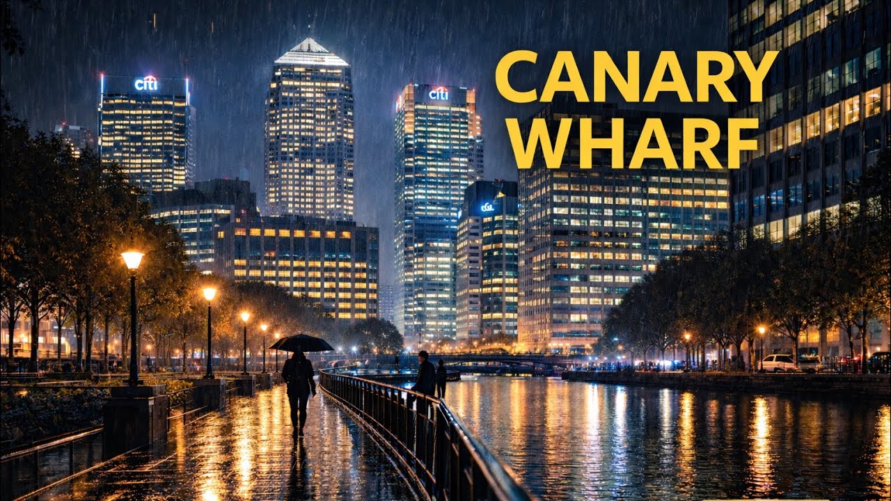London Night Walk in the Rain Canary Wharf | iPhone 17 Pro Max HDR Walking Tour