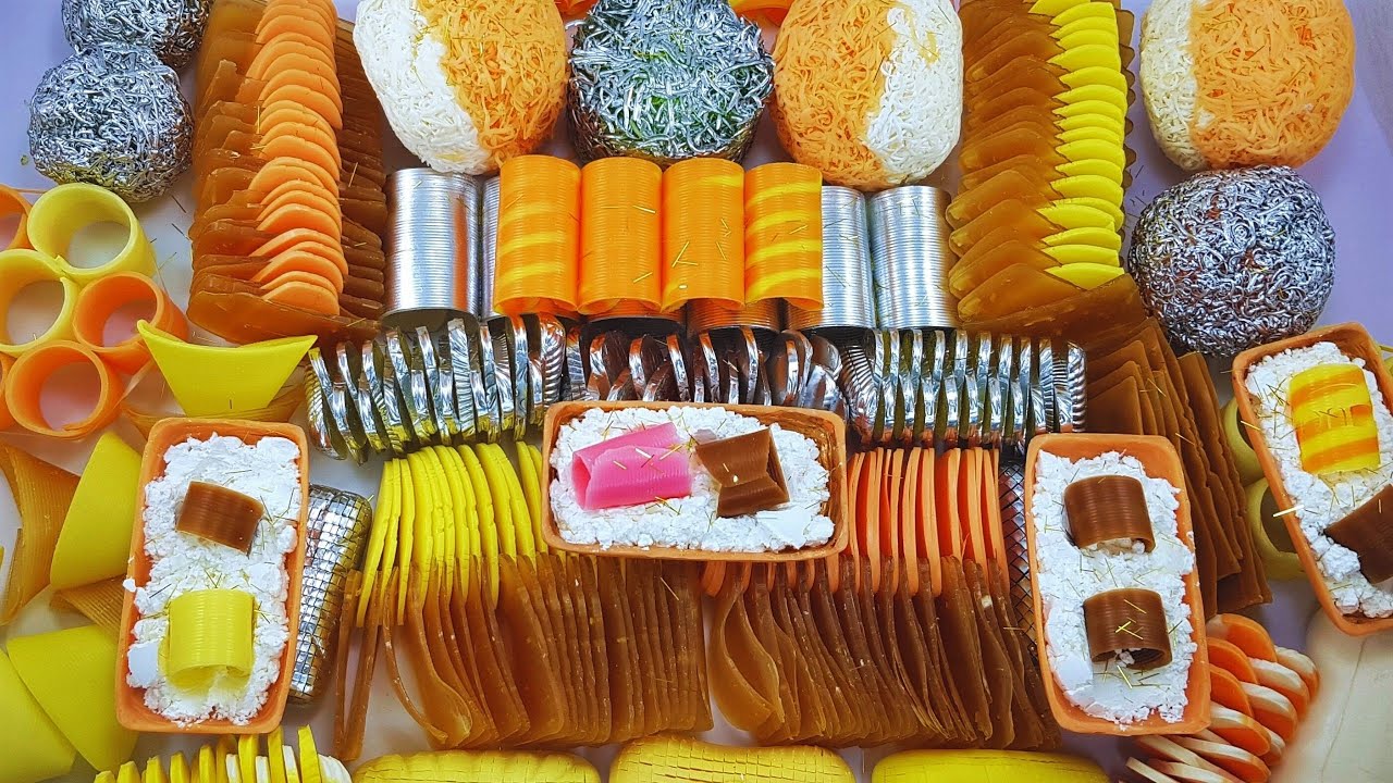 Bicolor balls, spirals, corn starch, plates🍊🤍🍊Dry soap crashing💙🌹💦😋no talking#asmrrelax