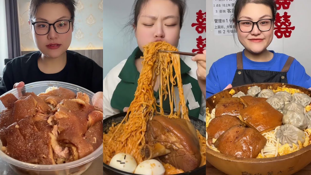 Yummy /Eating Challenges 🤤 Pork belly Spicy noodles 🍜😋 fired chicken 🍗#eatingshow #delicious #eat 