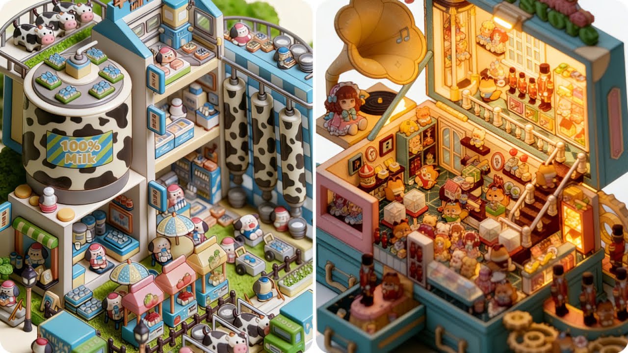 ASMR‖ Scene Sticker‖ Milk Processing Plant➕Doll Store DIY