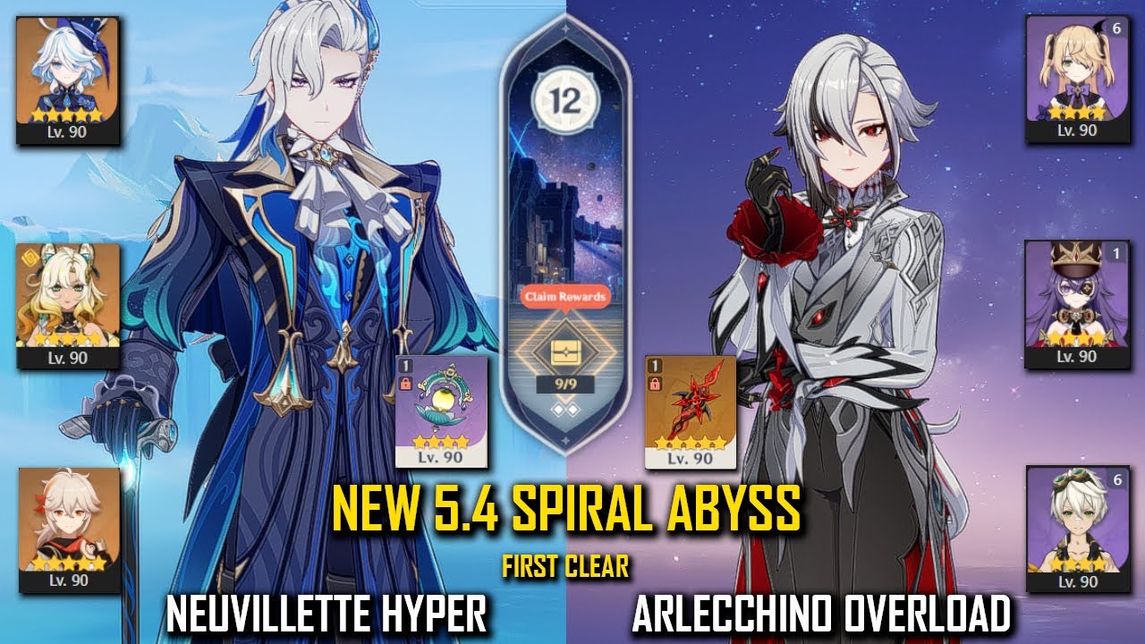 【GI】C0 Neuvillette Hyper and C0R1 Arlecchino Overload  - NEW 5.4 Spiral Abyss - Floor 12 - 9 Stars