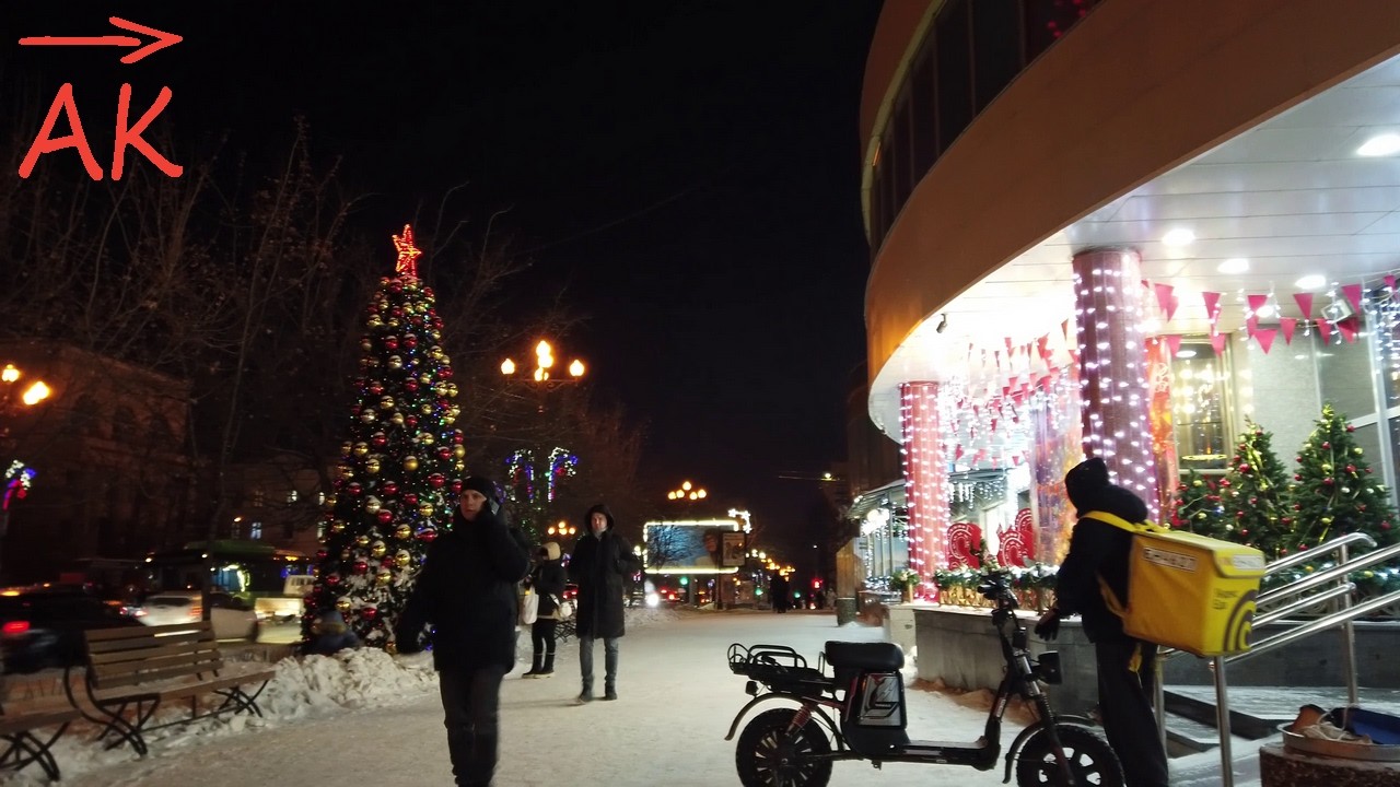 Khabarovsk Winter As It Is, Russia, 4k 🏢❄️🎄🚖✨🏬🎅