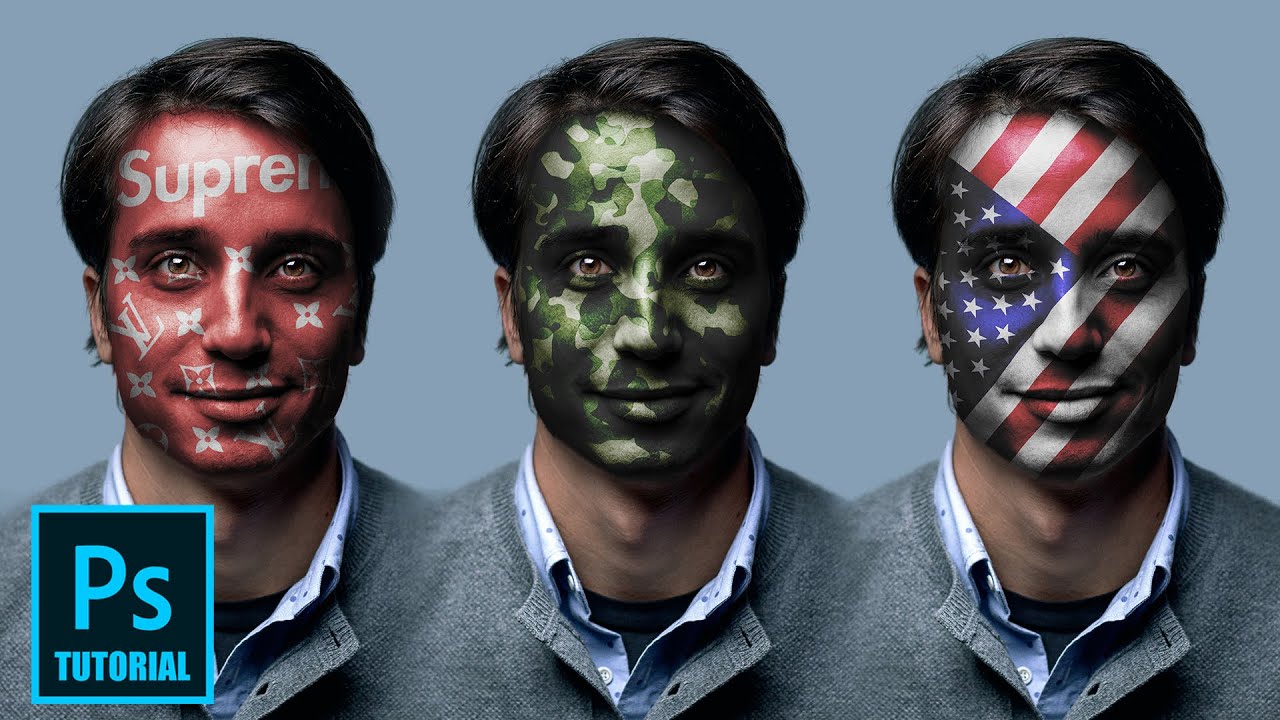 PHOTOSHOP TUTORIAL - Gesichtsbemalung mit Flaggen Logos oder Texturen