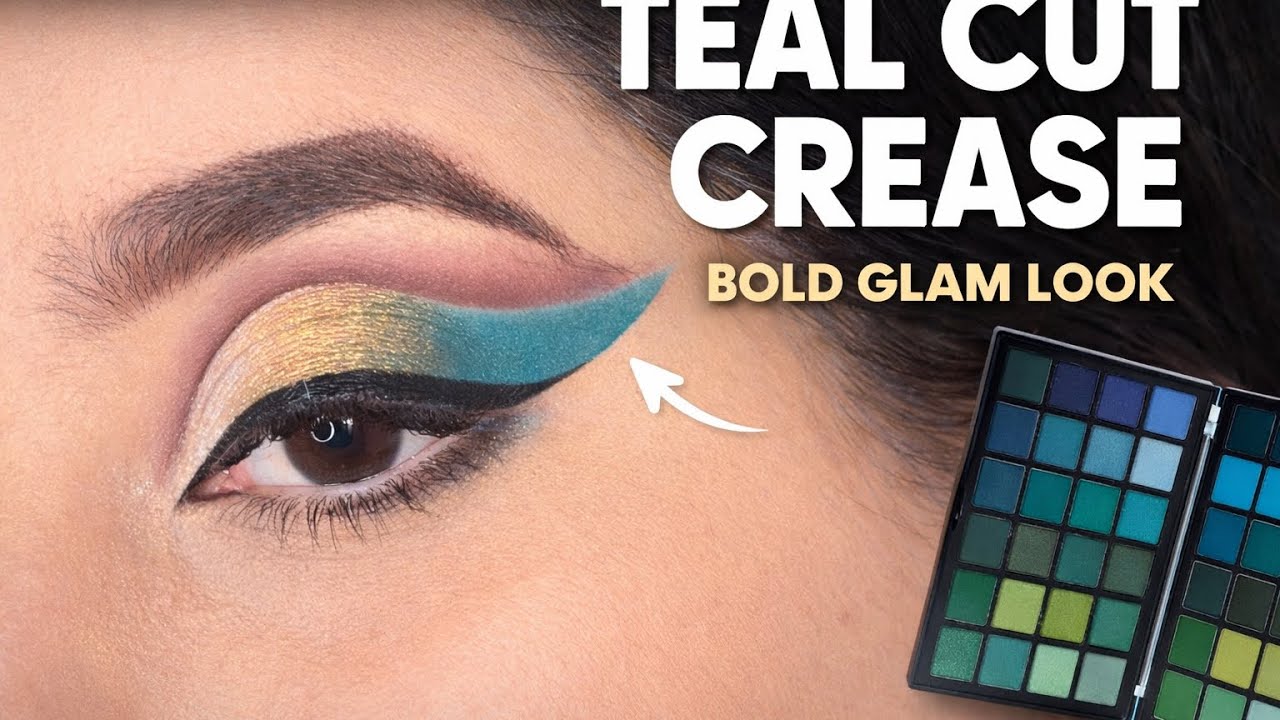 Teal Winged Cut Crease Eye Makeup 💙 | Gold Glam Eye Makeup Tutorial Step by Step 