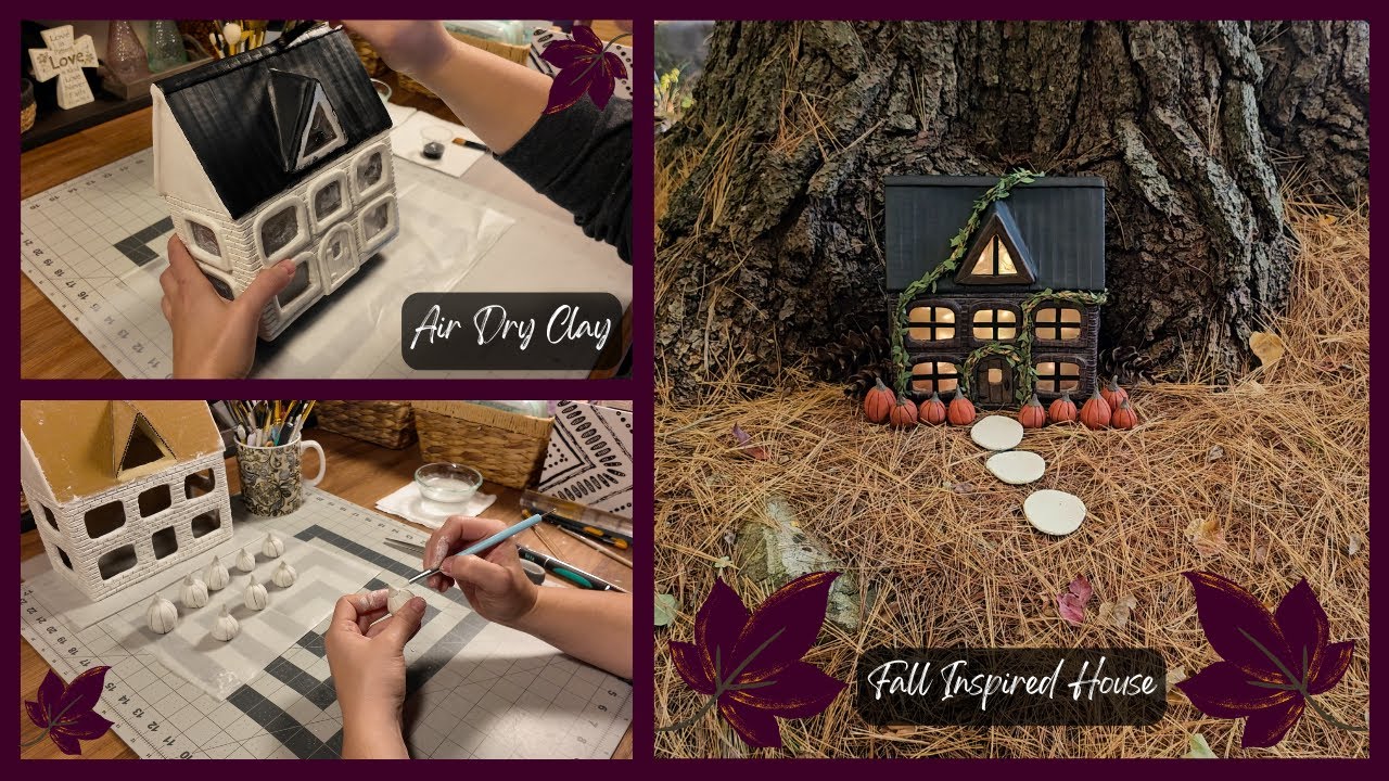 DIY Miniature Brick House - Air Dry Clay Tutorial- How to Make a Clay Fairy House with Mini Pumpkins