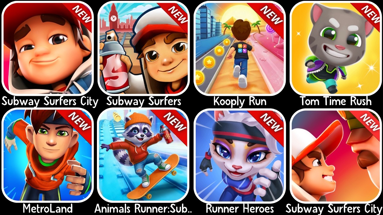 Subway Surfers City, Subway Surfers, Kooply Run, Tom Time Rush, MetroLand, Runner Heroes, ...