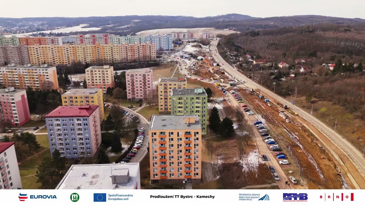 Stavba tramvajové trati Bystrc – Kamechy (únor 2026)