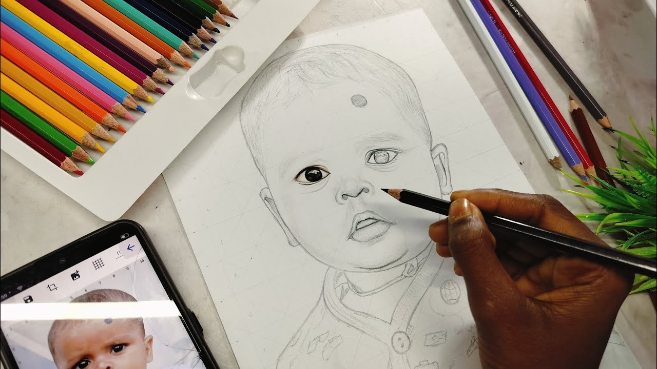 First time colour pencil se baby portrait Drawing 😅