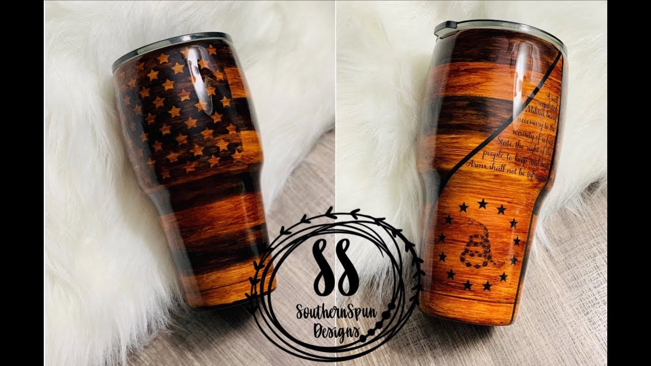Burnt Wood Look American Flag Tumbler