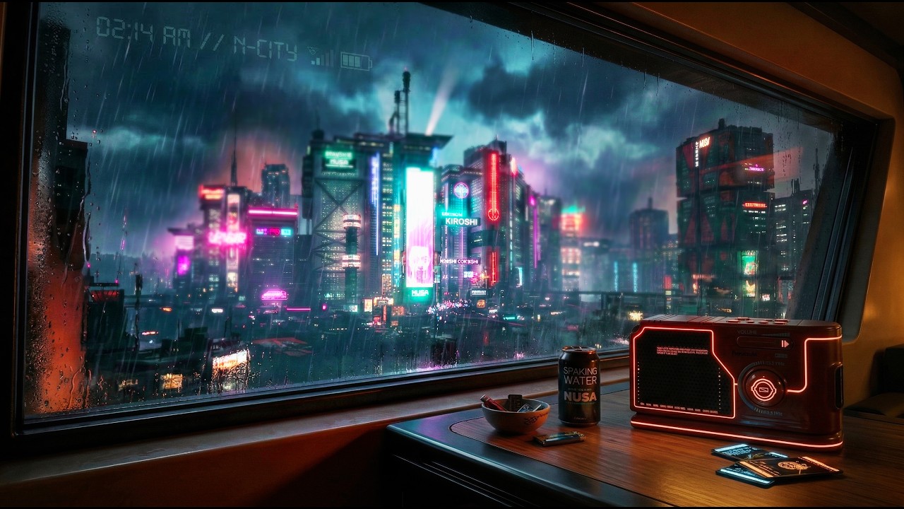 Hiding Out in Night City 🌧️ Cyberpunk 2077 Ambience | Heavy Rain & Dark Synthwave | 1 Hour