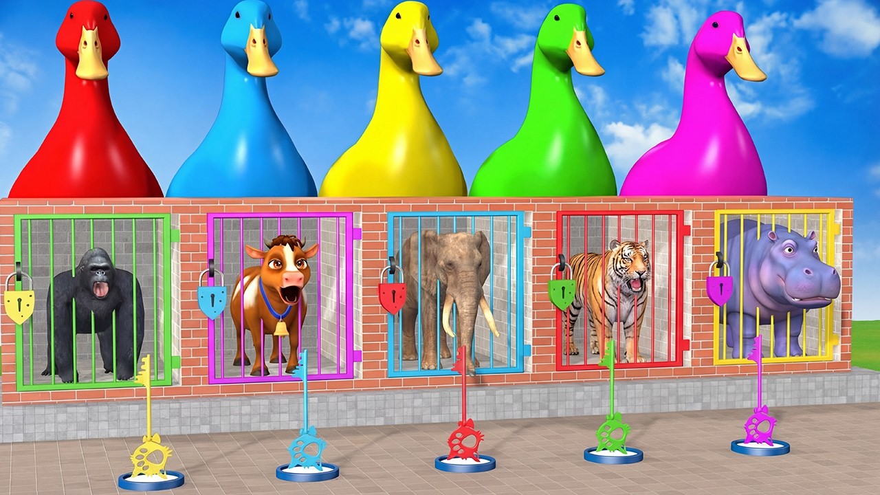 Long Slide Game with Cow Elephant Gorilla Hippopotamus Tiger 3d Animal Game Funny 3d Animals