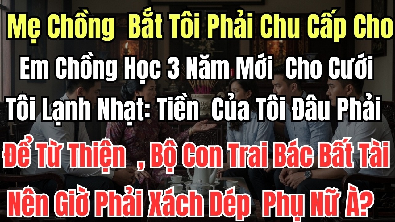 Mẹ Chồng  Bắt Tôi Phải Chu Cấp Cho Em Chồng Học 3 Năm Mới  Cho Cưới. Tôi Lạnh Nhạt: Tiền  Của Tôi