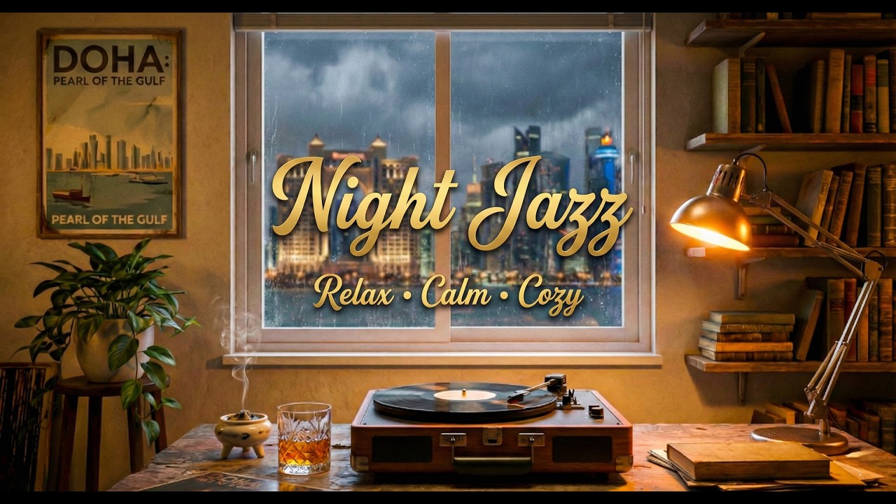 Rainy Night in Doha - Deep Smooth Jazz & Rain Ambience | Background Music for Work & Focus