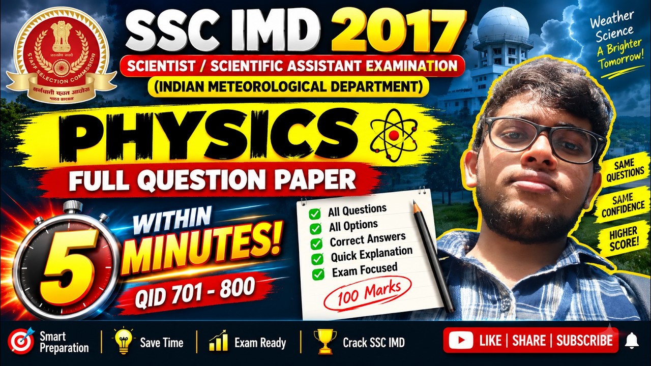 SSC IMD 2017 Physics | Full Question Paper in 5 Minutes 🔥 | 100 Marks | Scientific Assistant #sscimd