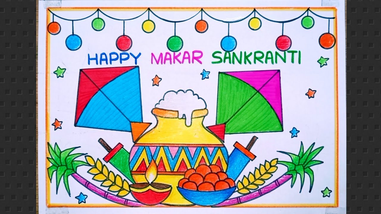 Happy Makar Sankranti Drawing/Makar Sankranti Festival Drawing/How To Draw Makar Sankranti Drawing 