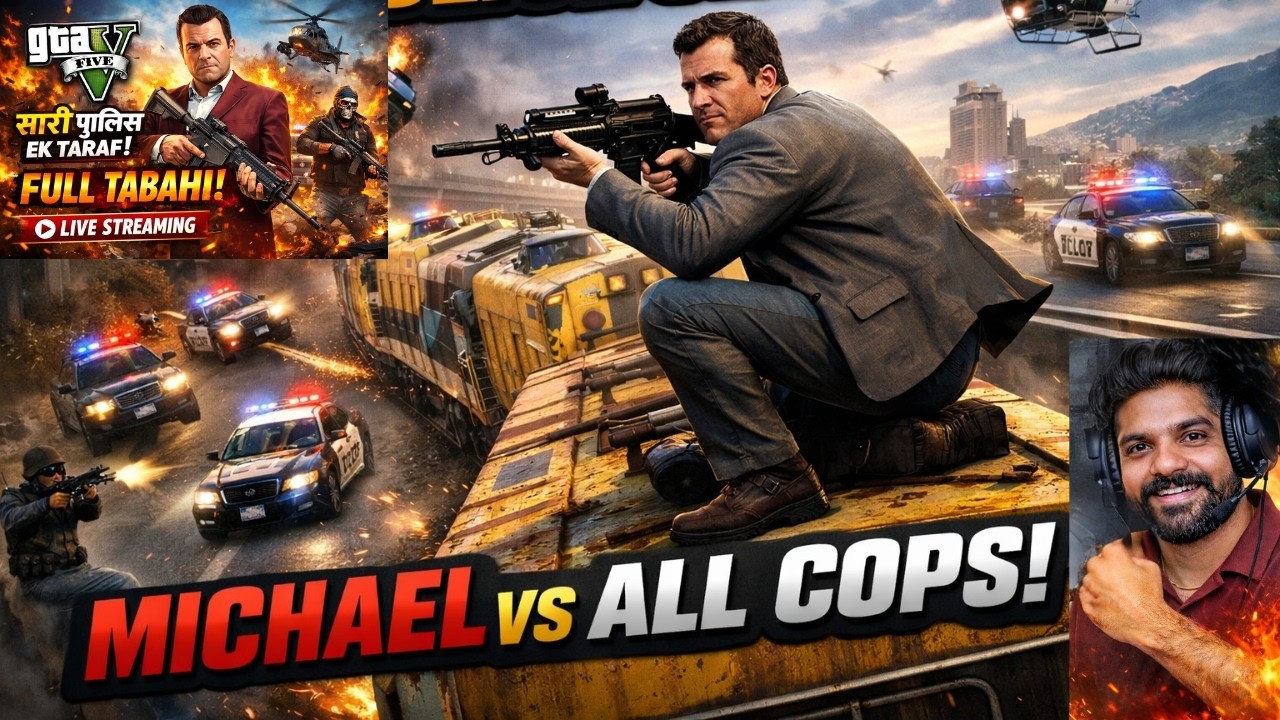 GTA 5 Police Chase on Train 🚂 Michael vs All Cops in Los Santos | Insane Gameplay