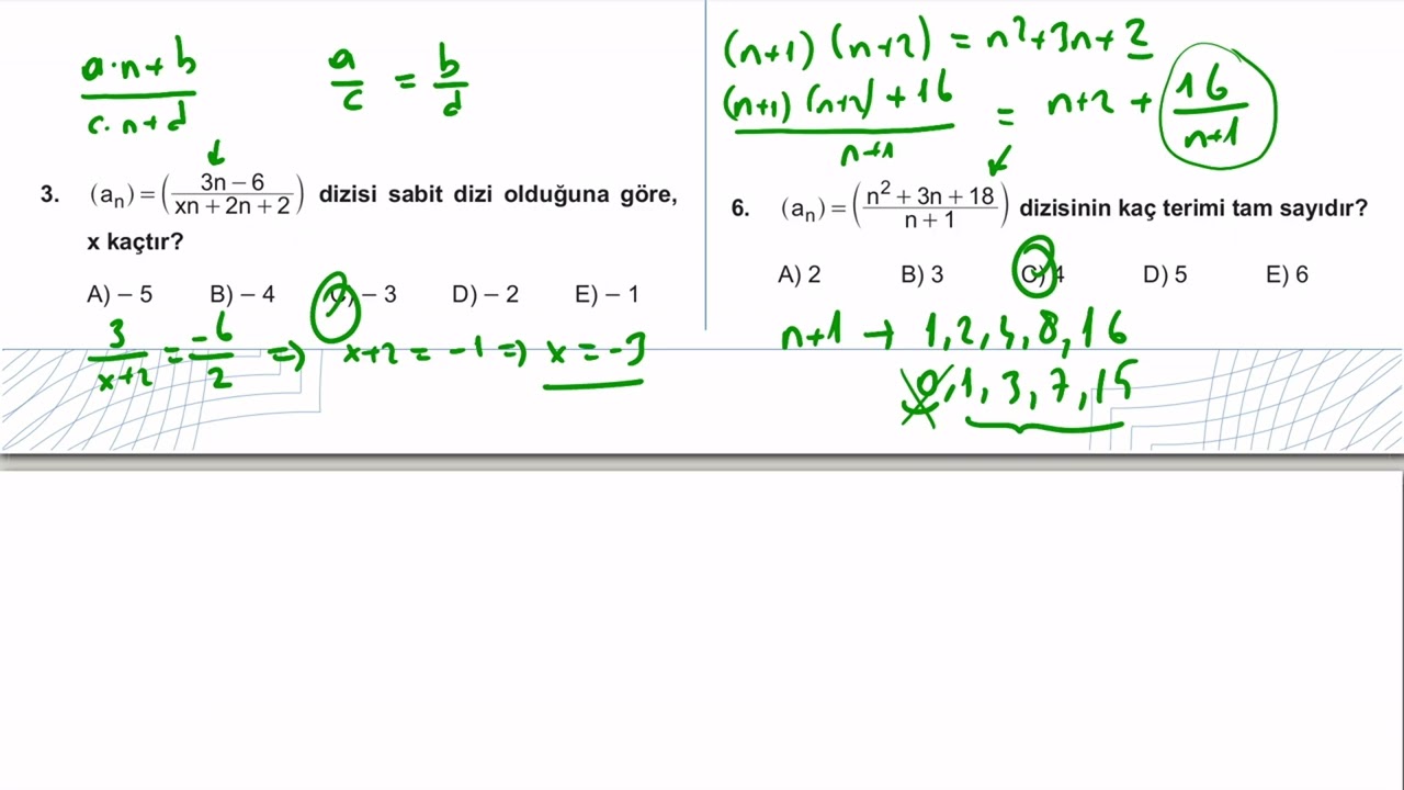 12. Sınıf Matematik Kazanım Kavrama Test 7 (Diziler) Çözümler