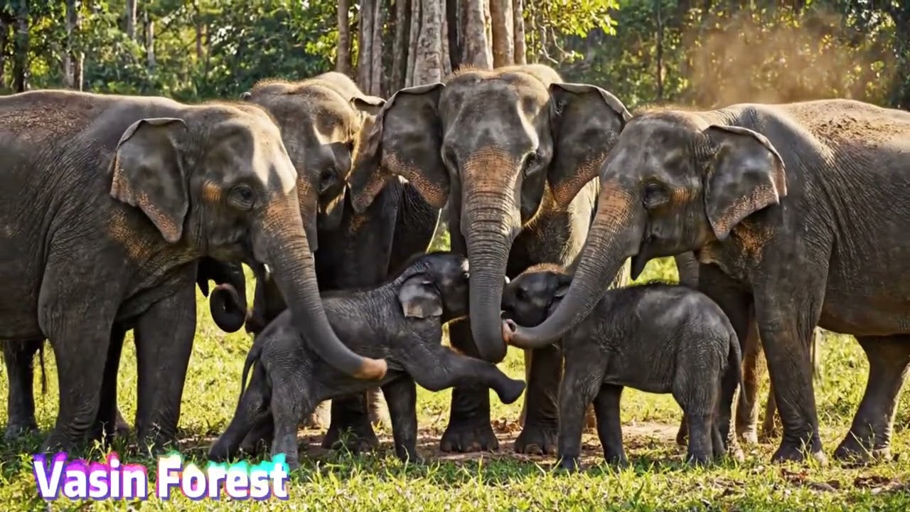 A Group of Elephants Get New Baby in the Forest#wildlife