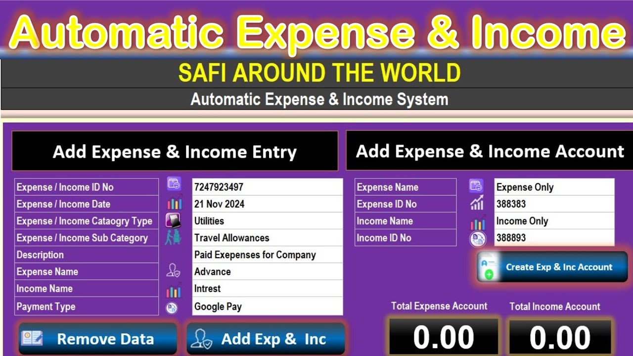 Automatic Expense and Income in Excel |Expense tracker |income and expense sheet in excel | stock