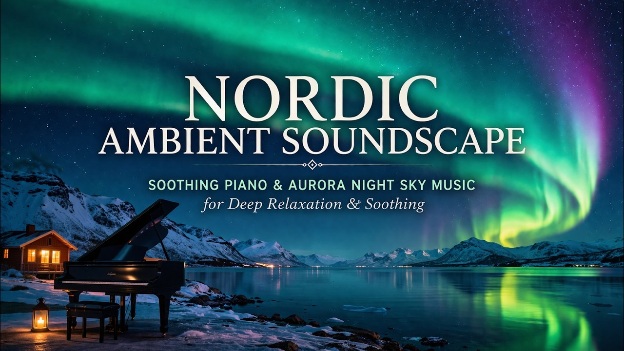 Nordic Ambient Soundscape | Soothing Piano & Aurora Night Sky Music for Deep Relaxation & Soothing