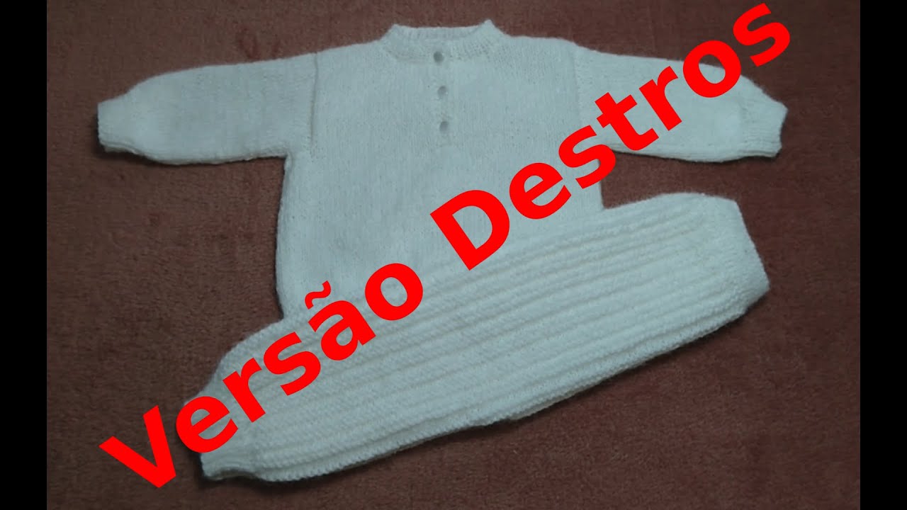 Conjunto Blusa Polo e Calça Canelada em Tricô para Bebês-Versão Destros.