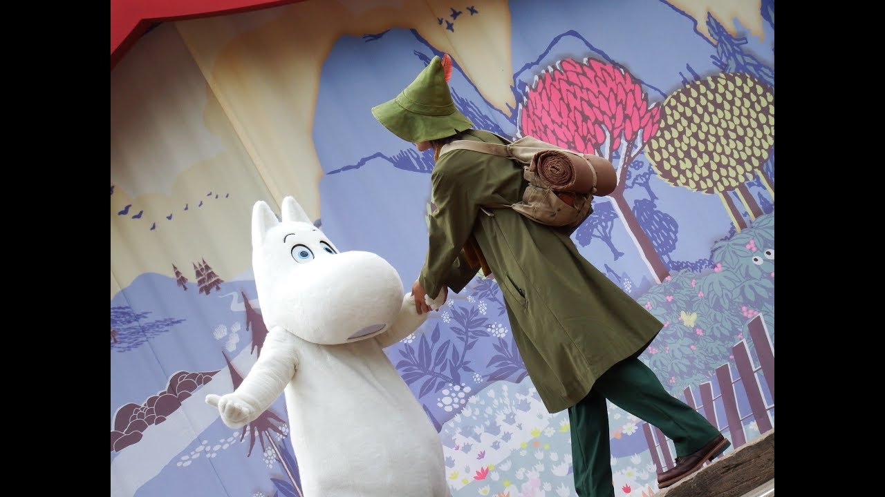 mini compilation of moomin and snufkin holding paws in moominvalley park