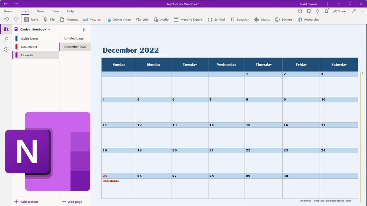 Вставка редактируемого календаря на страницу/раздел блокнота OneNote.