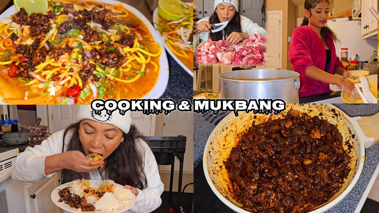 Piro la Jhandai Mo Moray 🥵/Cooking, Cleaning And Mukbang/Home Made Spicy Buff Achar/Spicy Food.
