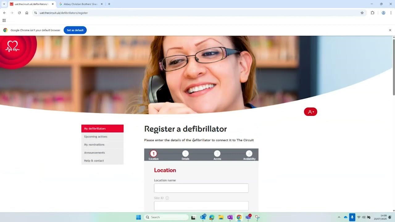 Step by step video guide for registering school defibrillators on The Circuit