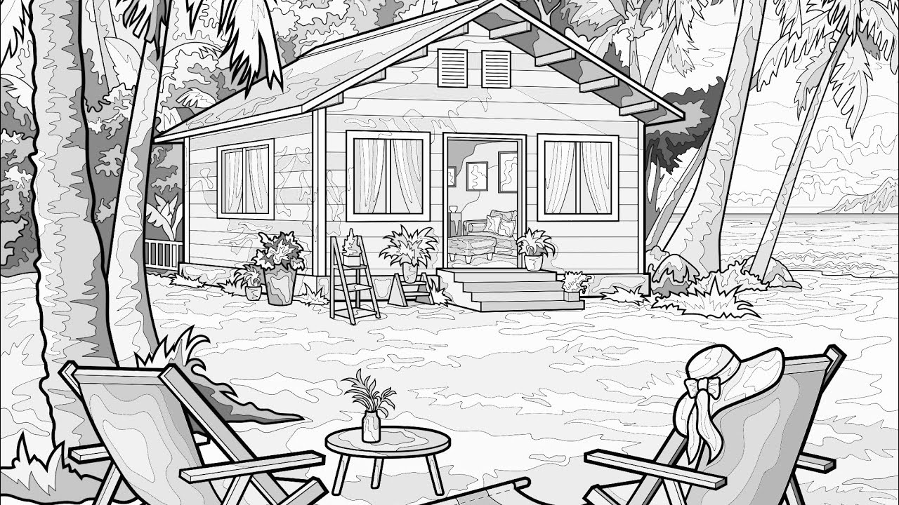 Relaxing Summer Cabin Vacation House at the Beach Hey Color Paint by Number #coloringbook #magic