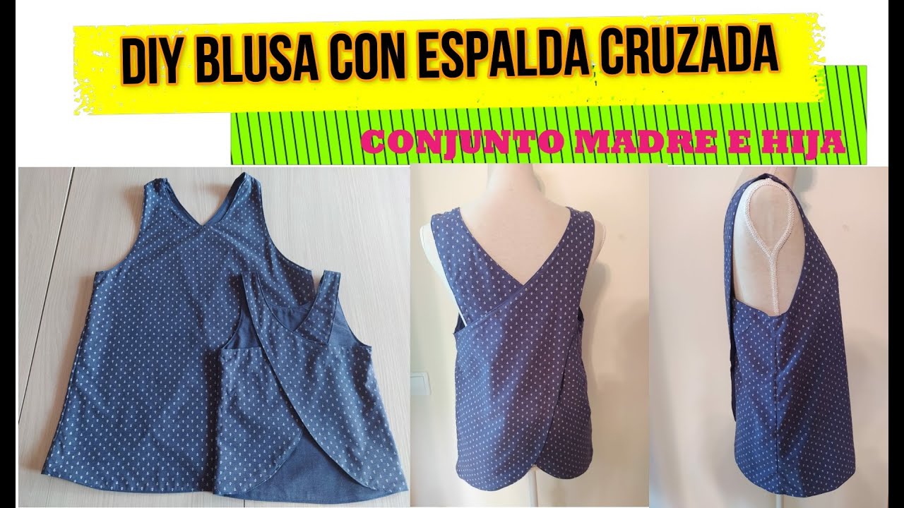 DIY como coser una blusa con espalda cruzada. Conjunto madre e hija (Patrón GRATIS!) vídeo 2/2