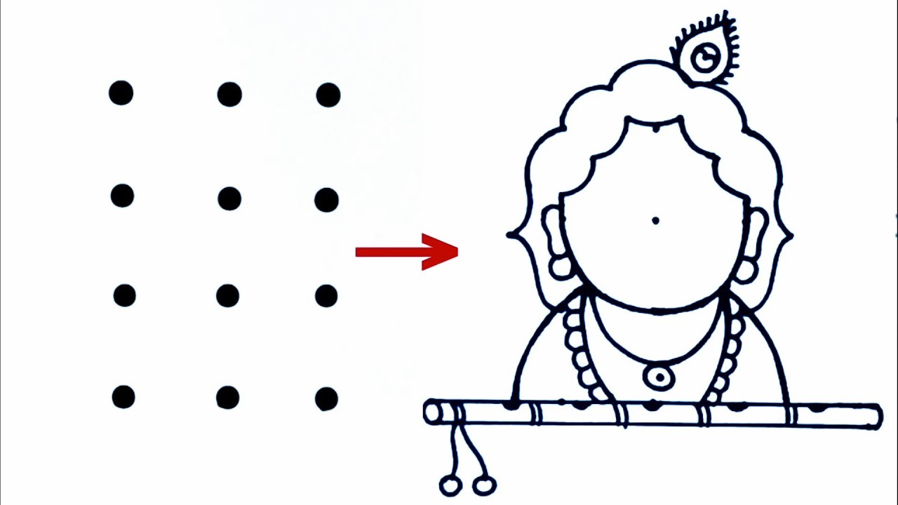 Cute Bal krishna drawing from 3×4 dots // Easy Lord shree Krishna drawing //#balkrishnadrawing