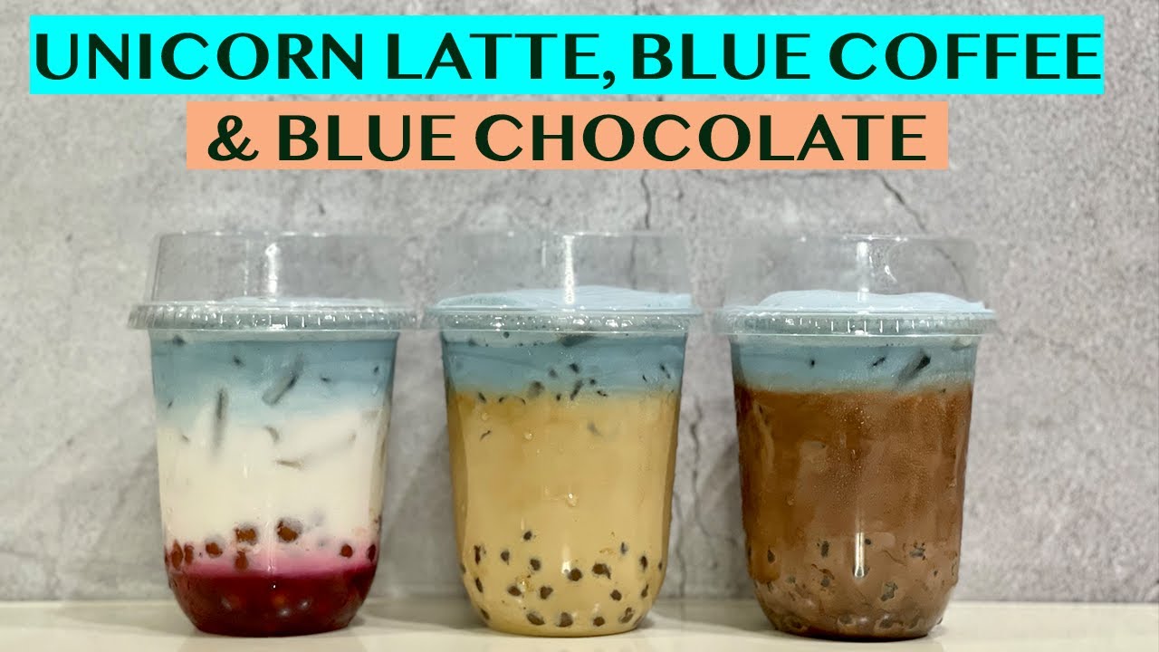 HOW TO MAKE BLUE MACCHIATO DRINKS: UNICORN LATTE, CAFE LATTE & MILK CHOCOLATE - RECIPES FOR 16OZ