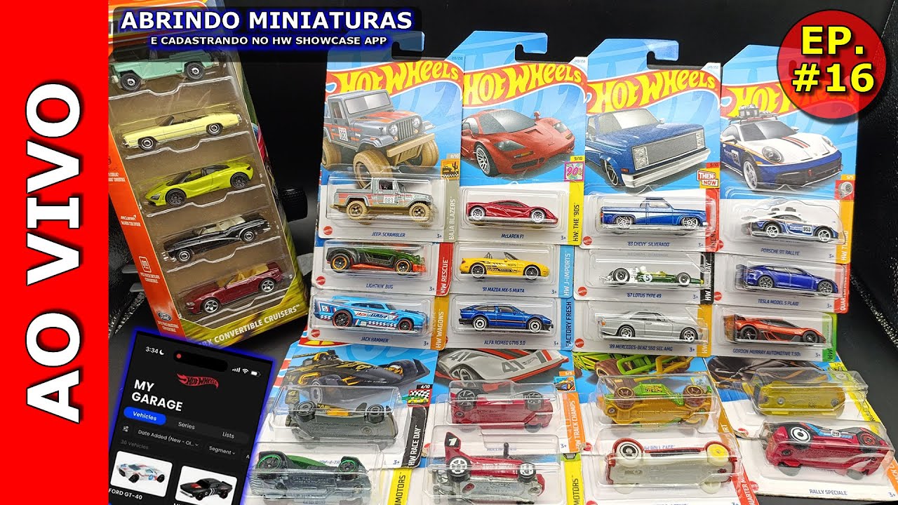Abrindo ao vivo 20 miniaturas Hot Wheels Main Line +01 pack de 05 miniaturas... EP. 16