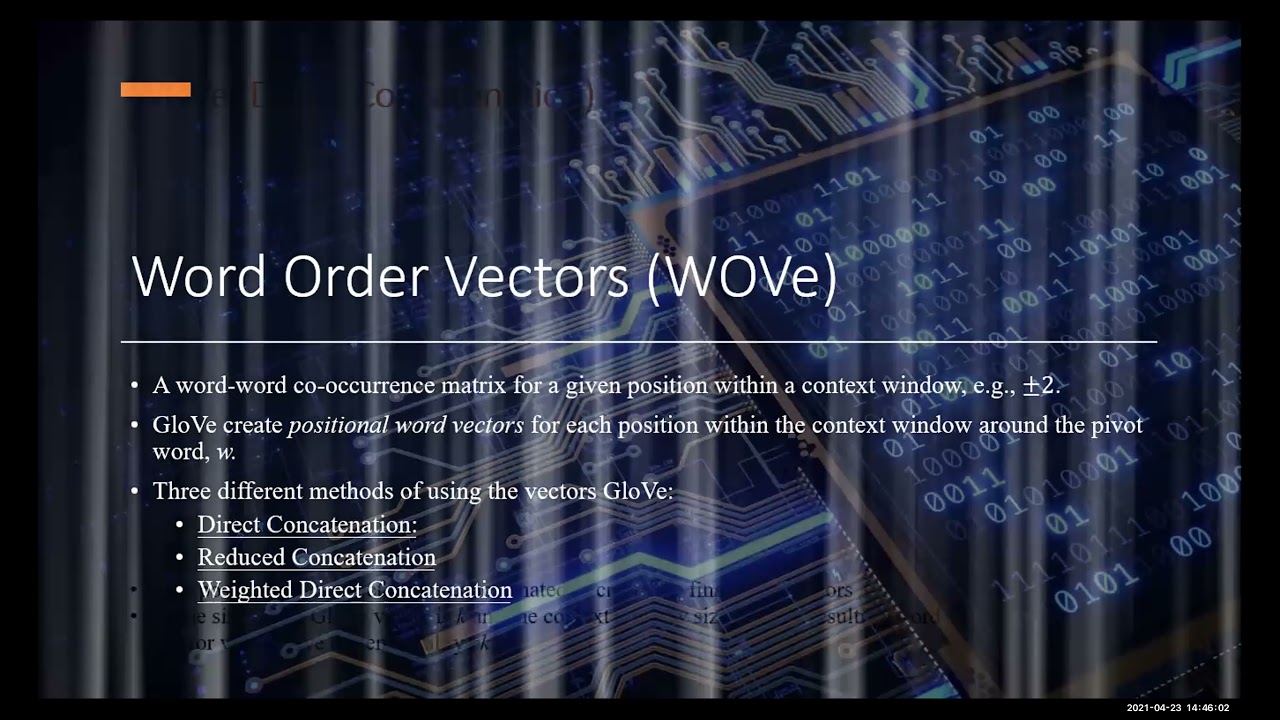 WOVE: INCORPORATING WORD ORDER IN GLOVE WORD EMBEDDINGS