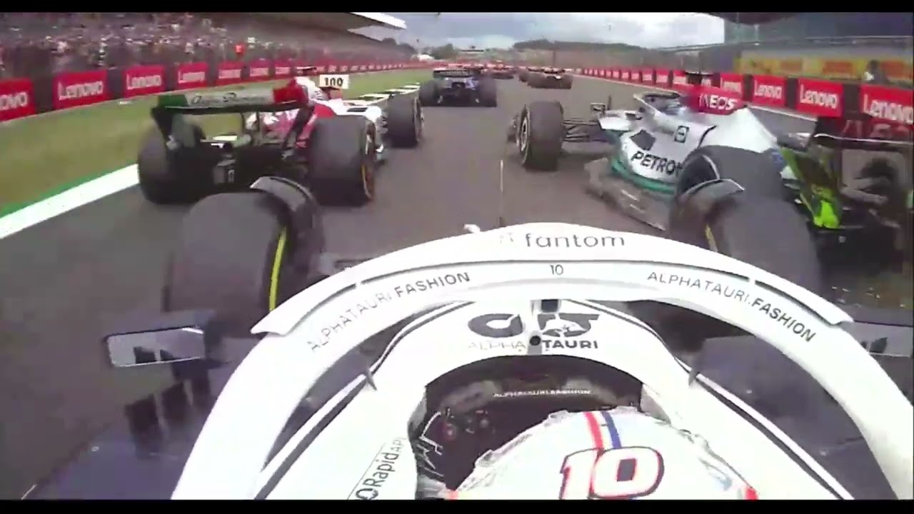 F1 2022 Silverstone #10 Pierre Gasly huge crash with Russell and Guanyu Zhou at race start onboard